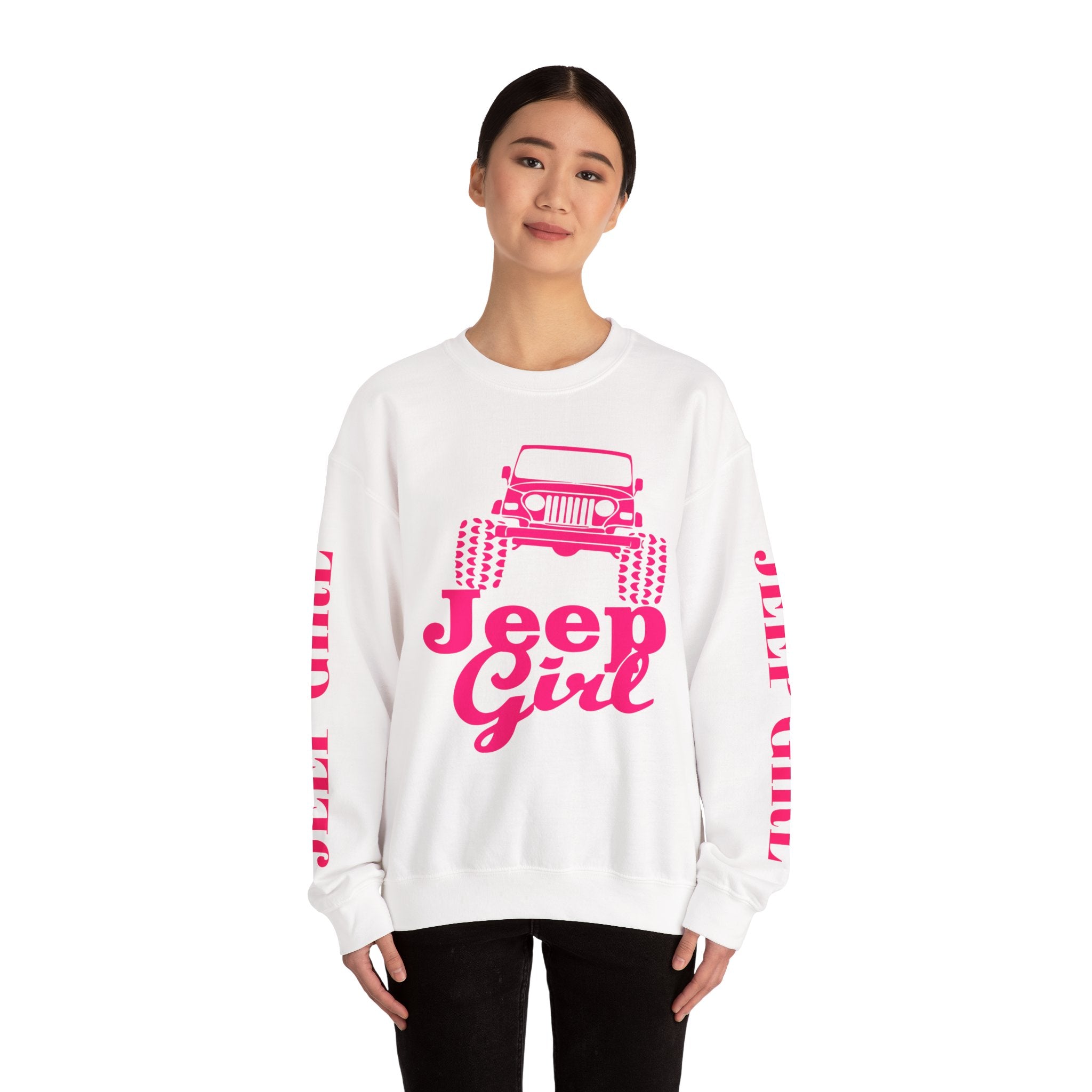 Jeep Girl Crewneck Sweatshirt — Pink Off‑Road Jeep Graphic
