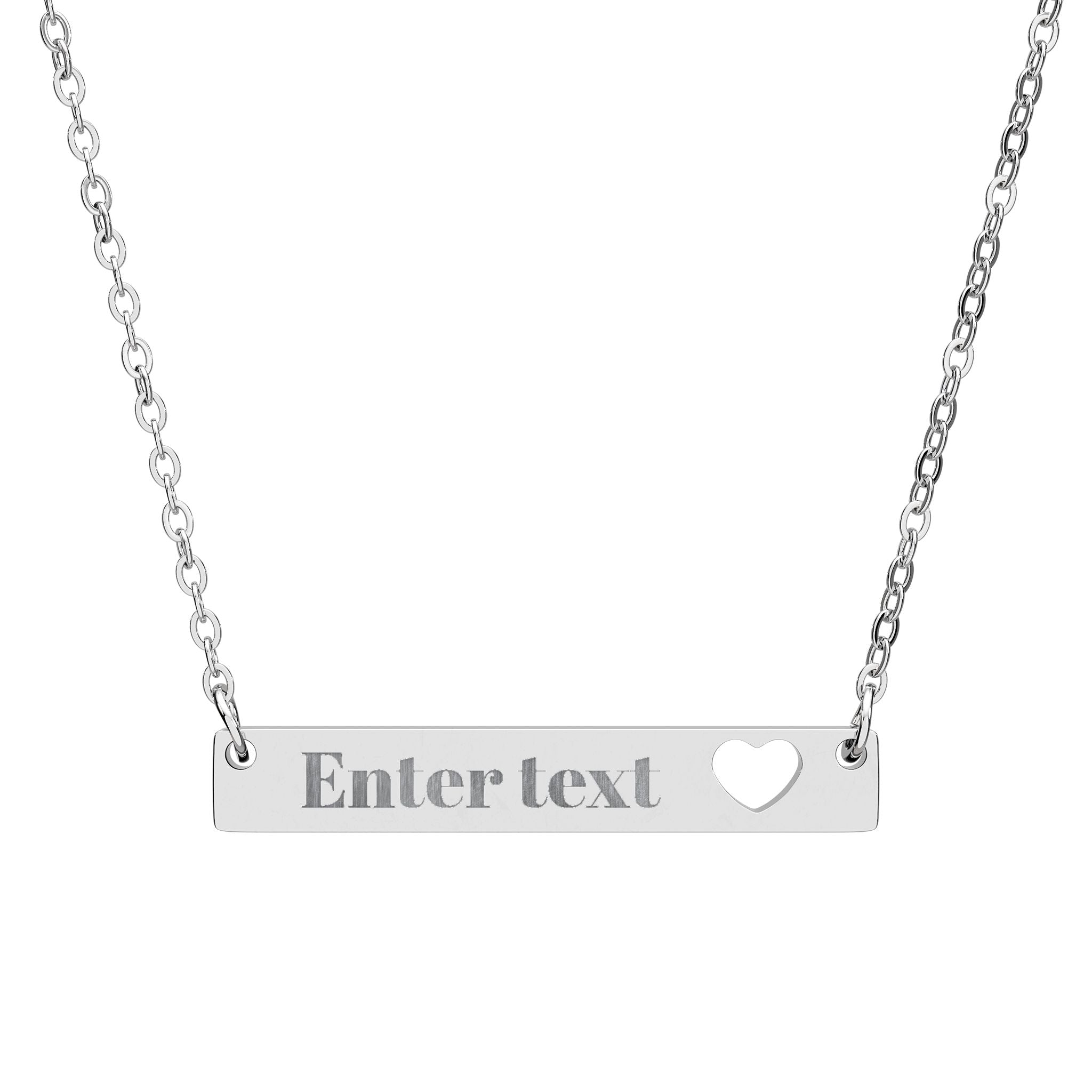 Engravable Cutout Heart Bar Necklace — Personalized Name & Message Jewelry