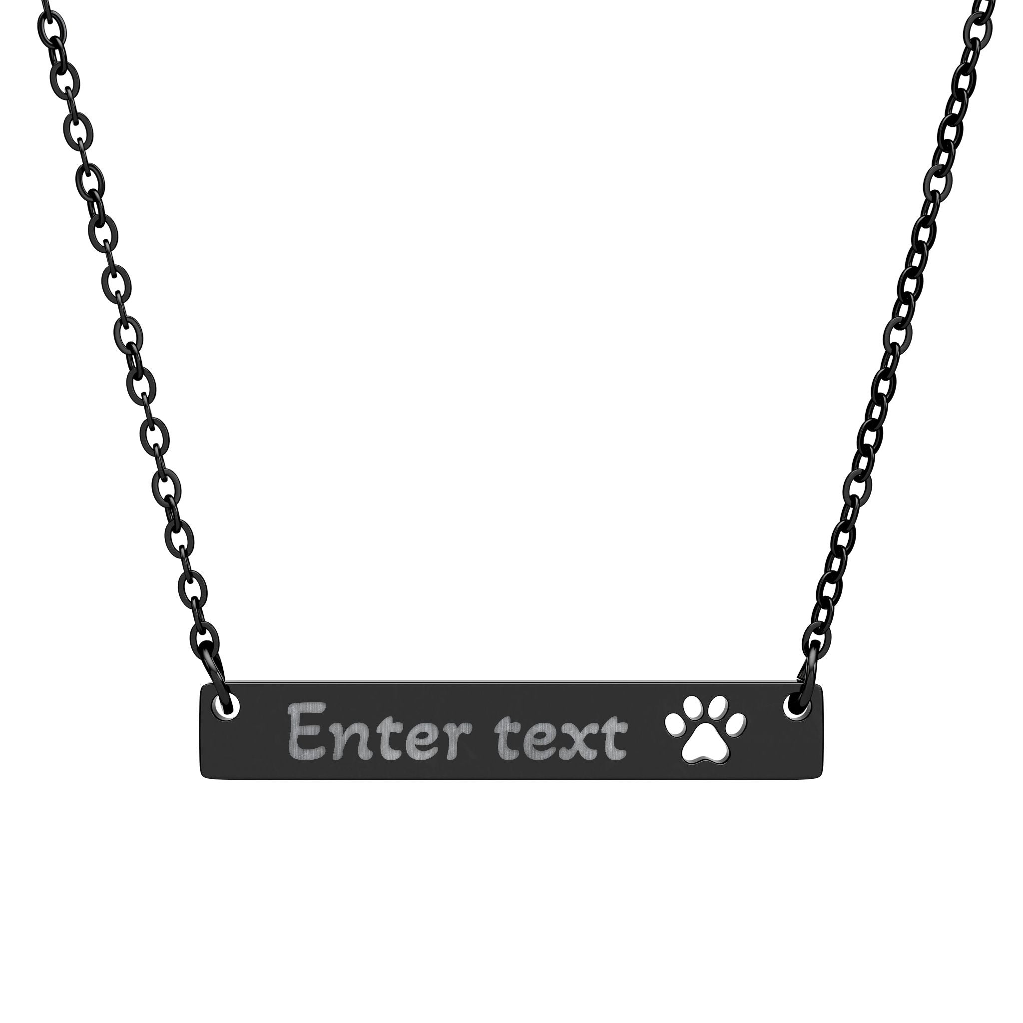 Personalized Paw Bar Necklace — Engraved Cutout Paw Pendant