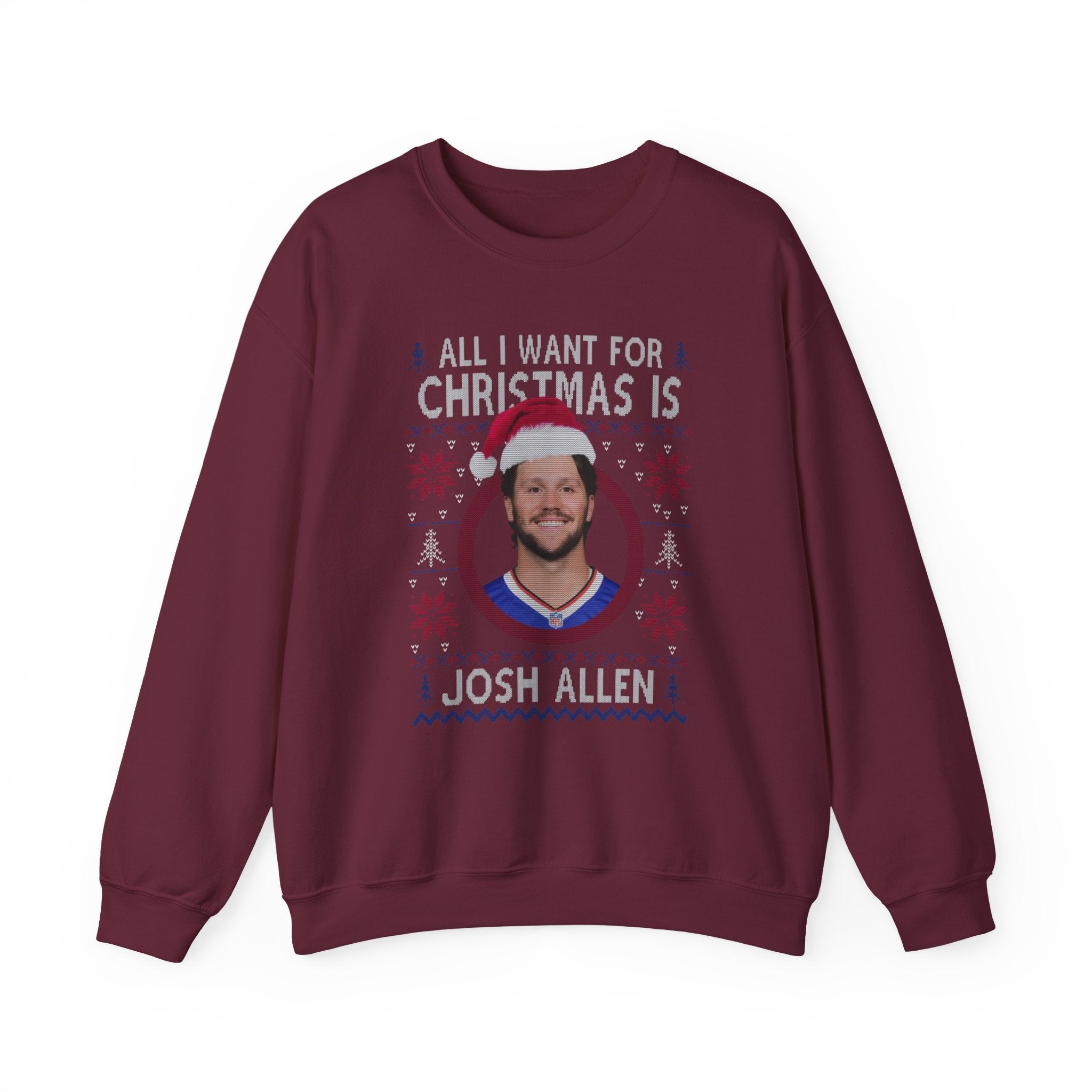 Josh Allen Christmas Sweatshirt — "All I Want for Christmas Is Josh Allen" Holiday Crewneck
