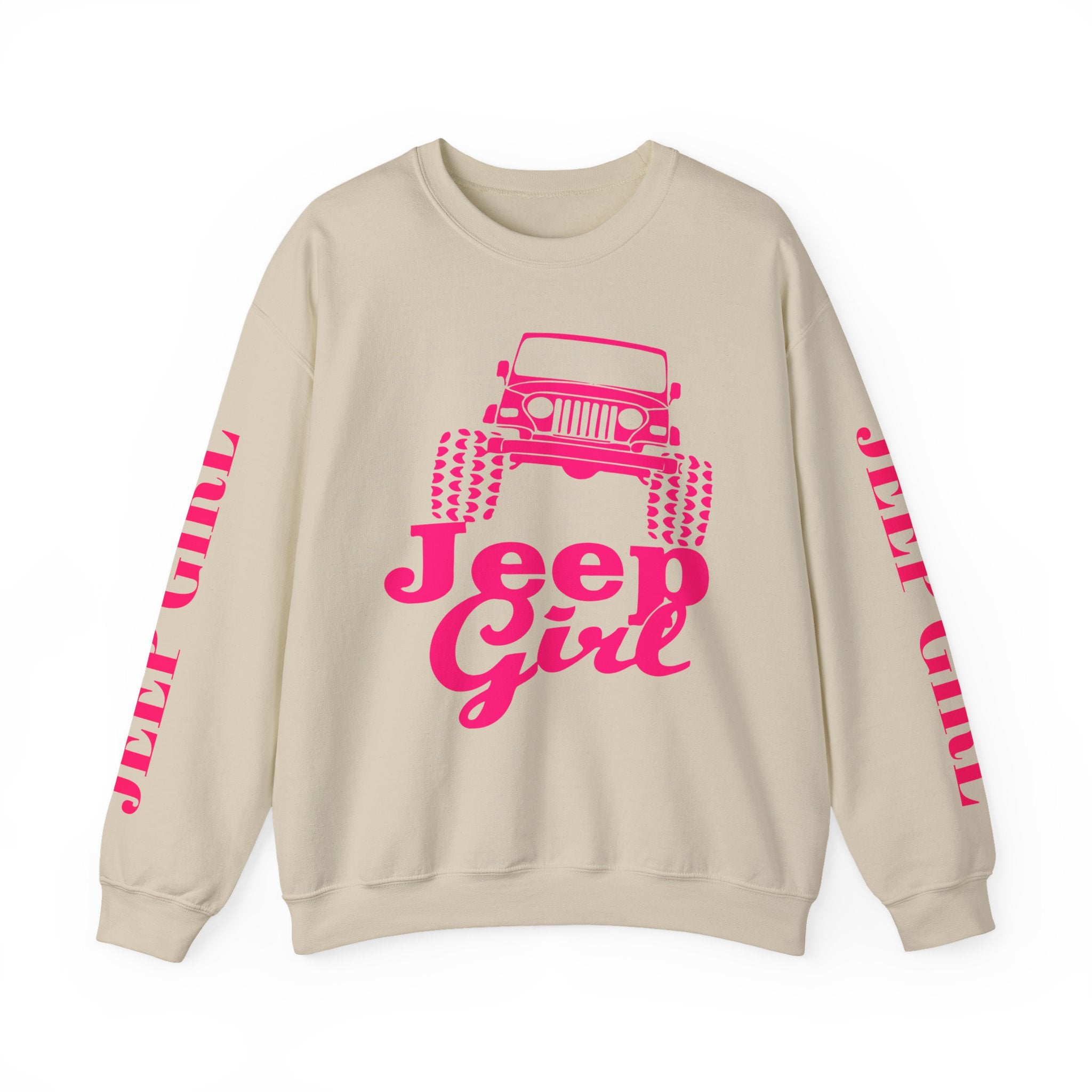 Jeep Girl Crewneck Sweatshirt — Pink Off‑Road Jeep Graphic