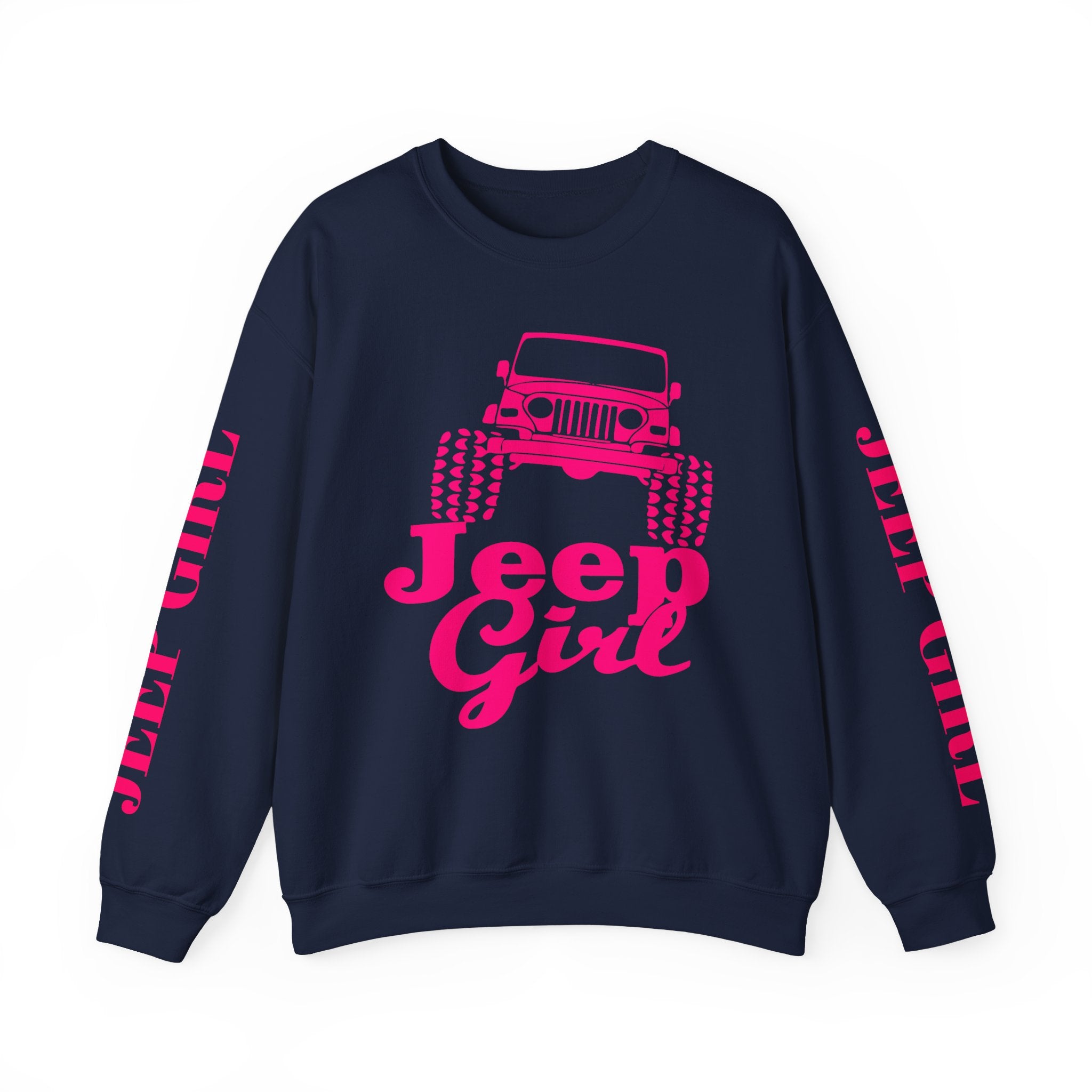 Jeep Girl Crewneck Sweatshirt — Pink Off‑Road Jeep Graphic
