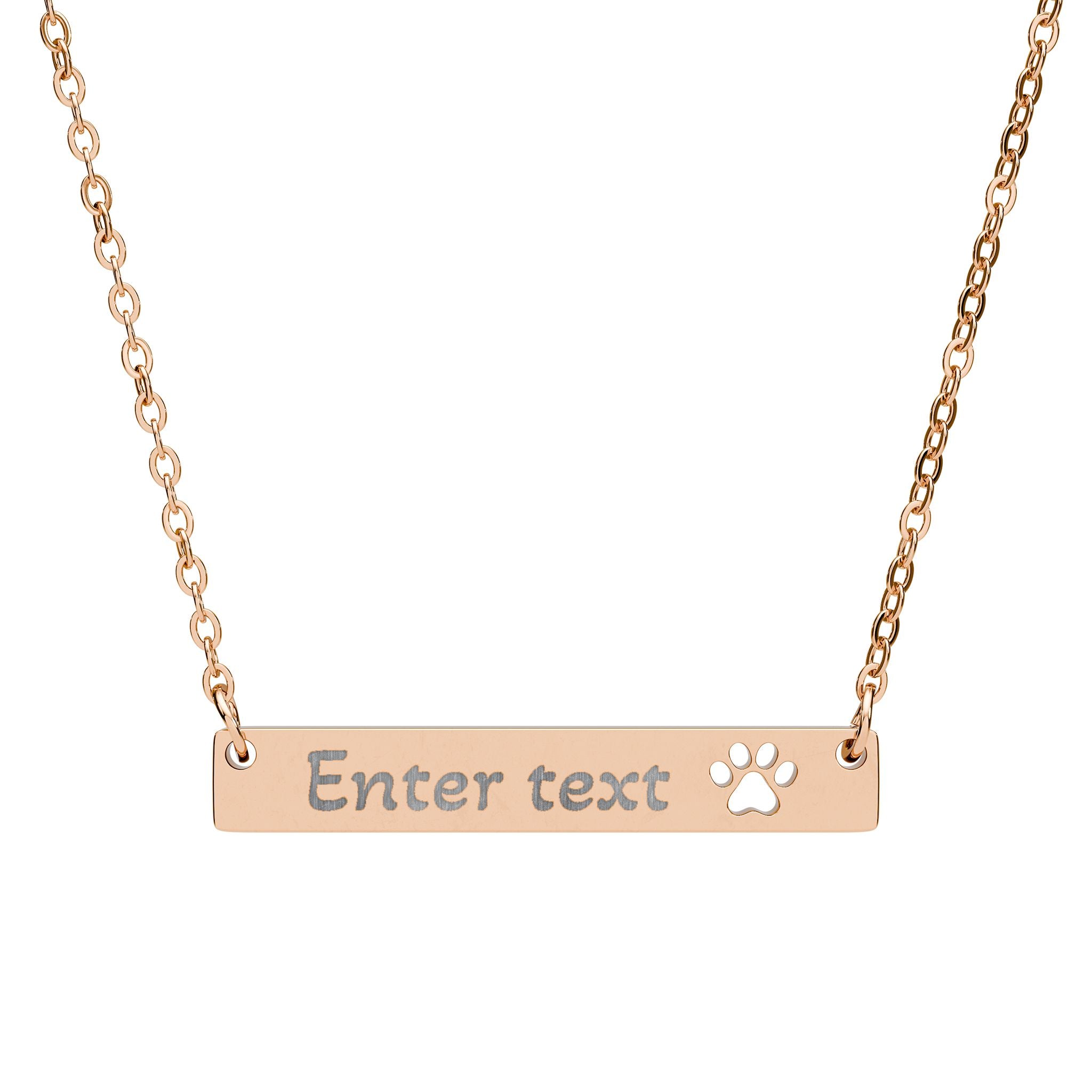 Personalized Paw Bar Necklace — Engraved Cutout Paw Pendant
