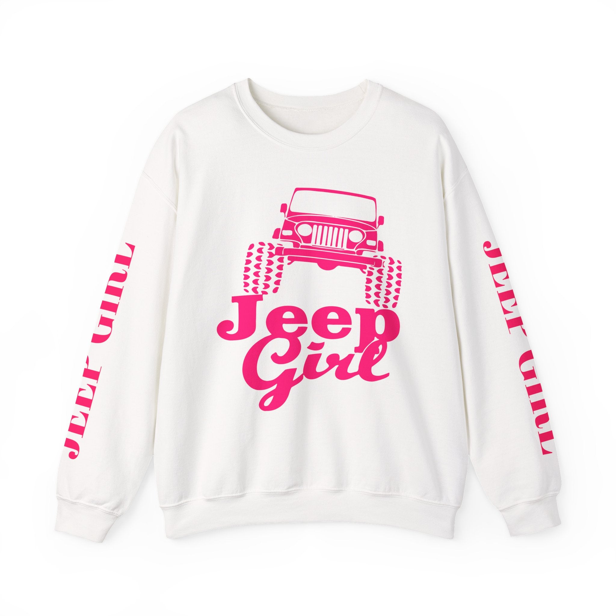 Jeep Girl Crewneck Sweatshirt — Pink Off‑Road Jeep Graphic
